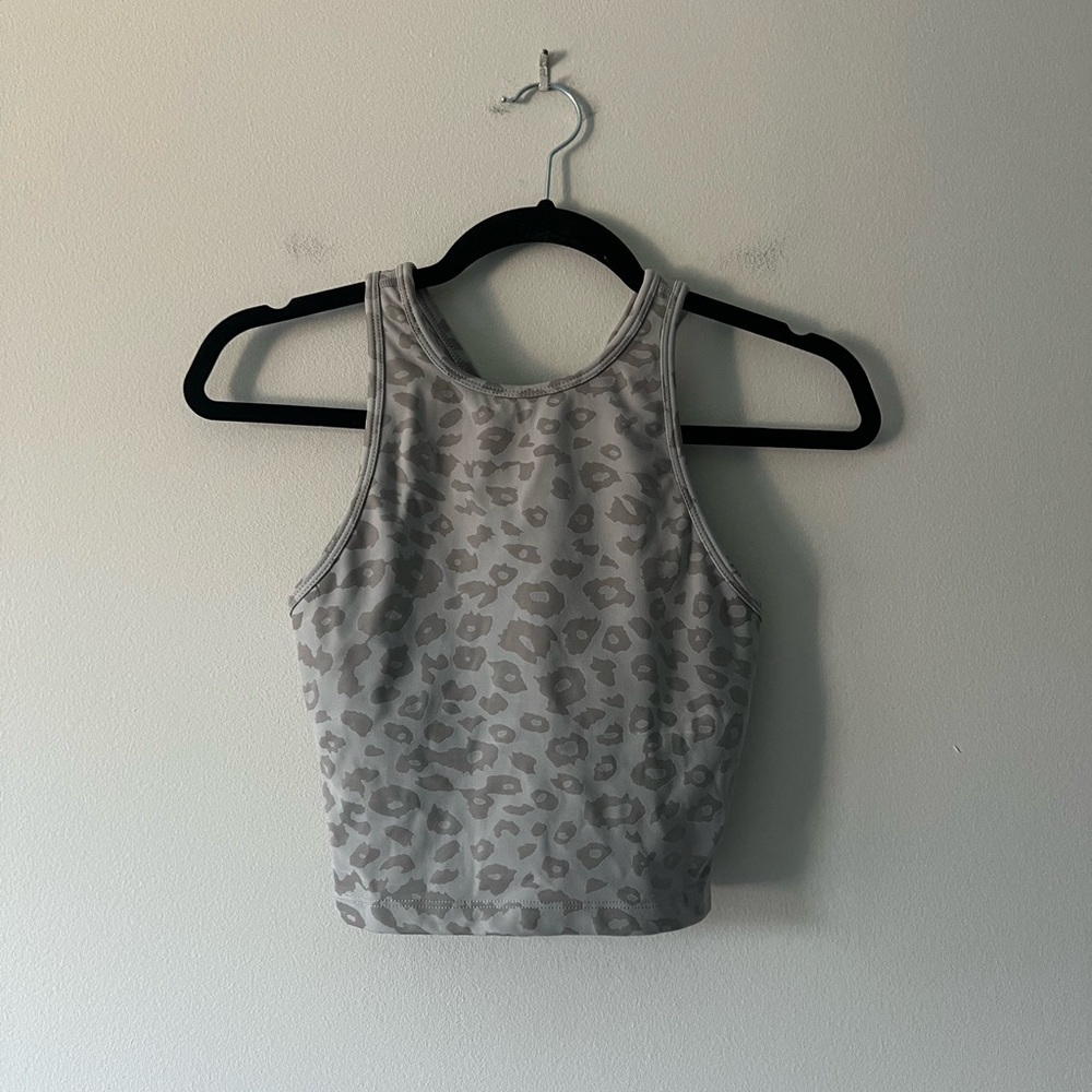 Beyond Yoga Spacedye Leopard Print Cropped Tank Top – Gray XS High Neck